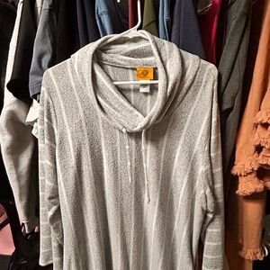 Gray Striped Cowl Neck Sweater